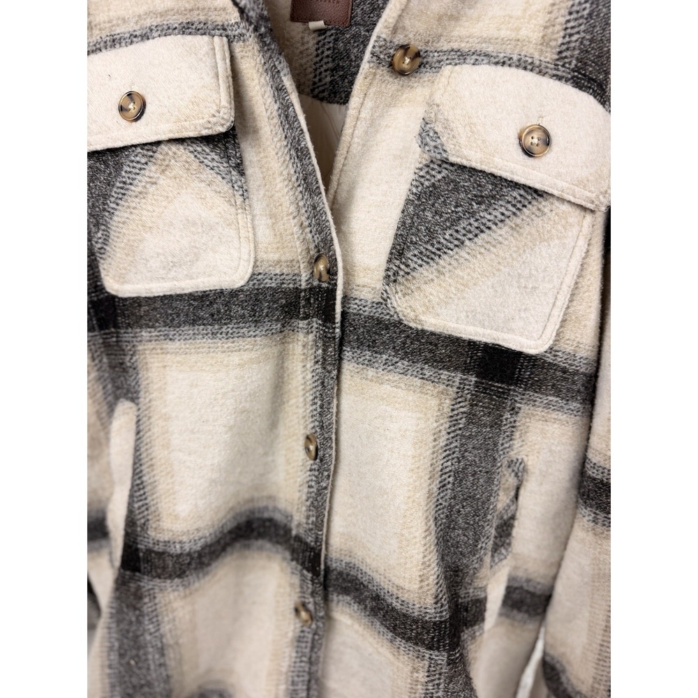 Rip Curl Womens L Long Line Check Jacket Cream Black Plaid Shacket Coat - Picture 3 of 6